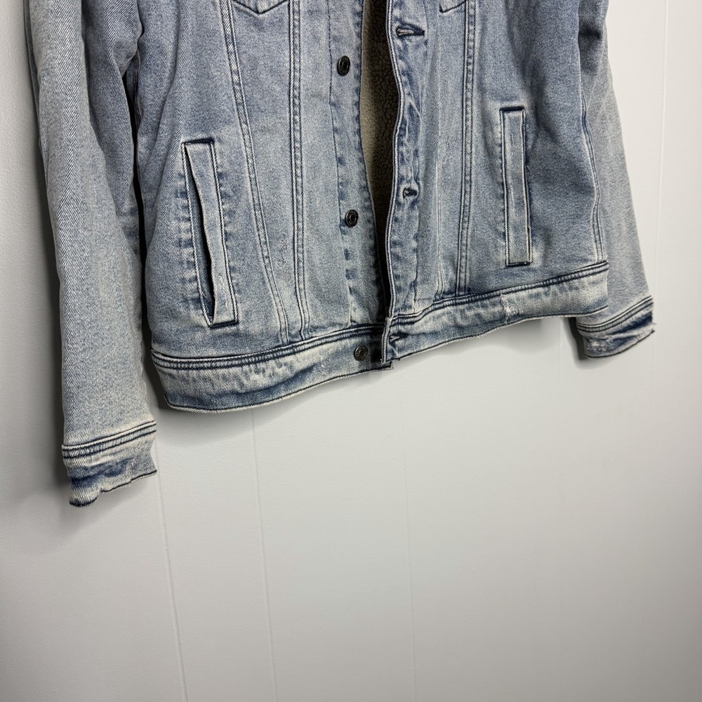 Abercrombie & Fitch Sherpa Lined Denim Trucker Jacket Mens Large Jean Coat - Picture 3 of 14
